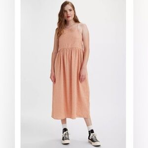 Levi’s Women’s Orange Amilijia Gingham Midi Dress Linen Cotton Blend Size Medium
